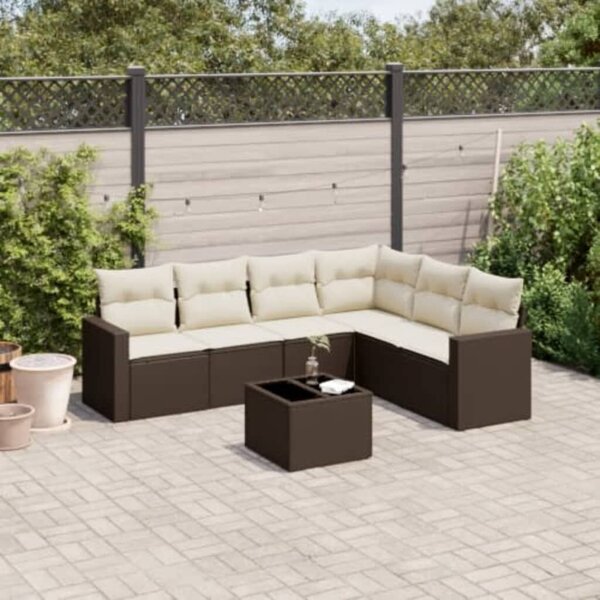 VidaXL 7 részes barna polyrattan kerti ülőgarnitúra párnákkal
