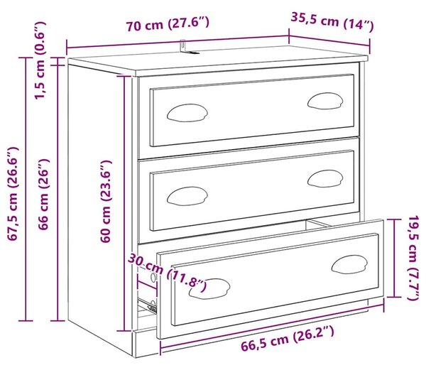 VidaXL Széf fiókkal Öreg fa 70 x 35,5 x 67,5 cm Faanyag