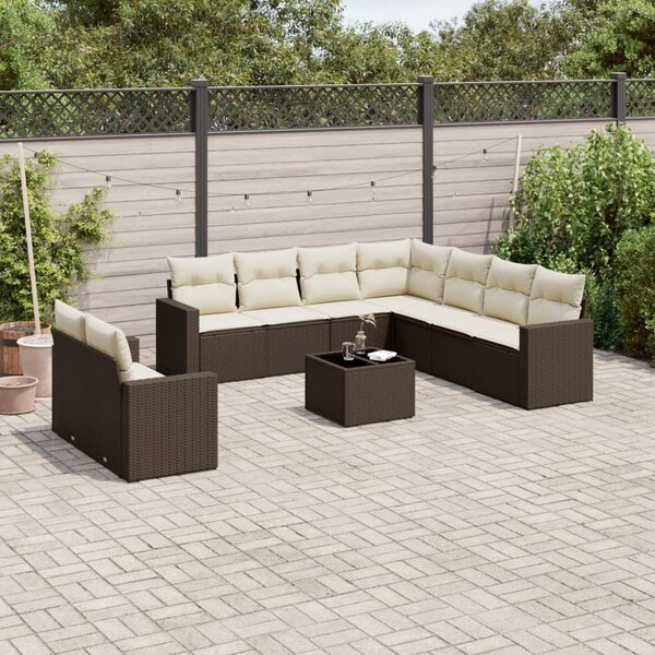 VidaXL 10 részes barna polyrattan kerti ülőgarnitúra párnákkal
