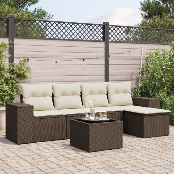 VidaXL 6 részes barna polyrattan kerti ülőgarnitúra párnával