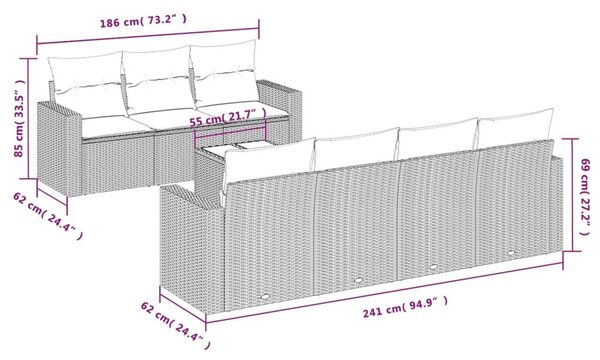 VidaXL 8 részes barna polyrattan kerti ülőgarnitúra párnákkal
