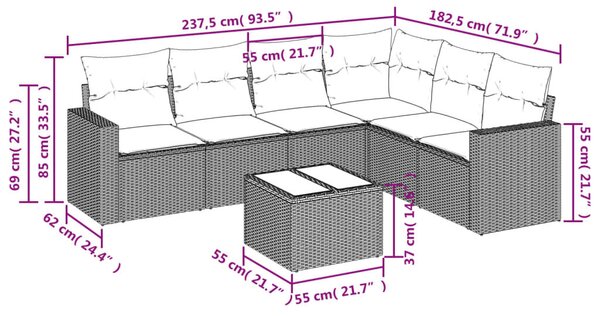 VidaXL 7 részes barna polyrattan kerti ülőgarnitúra párnákkal