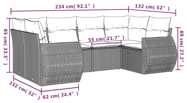 VidaXL 6 részes barna polyrattan kerti ülőgarnitúra párnával