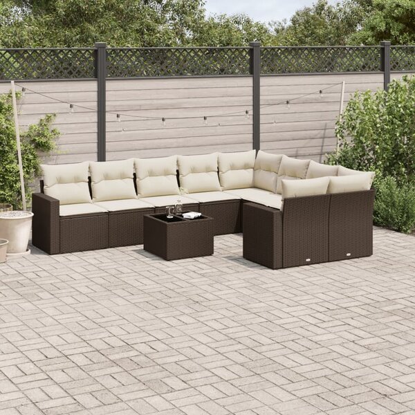 VidaXL 10 részes barna polyrattan kerti ülőgarnitúra párnákkal