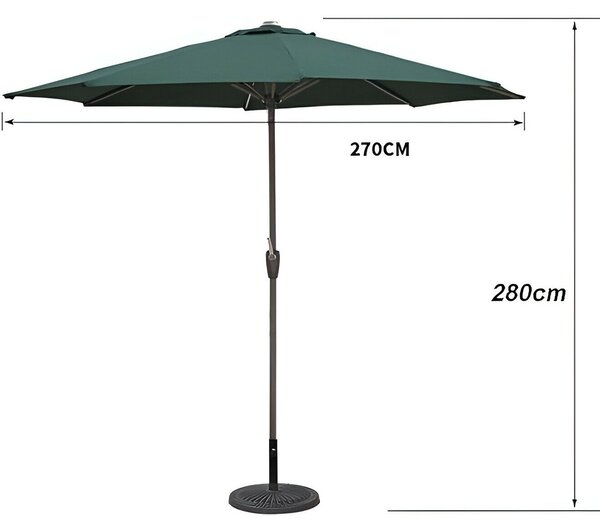 Kerek napernyő teraszra vagy kertre, KeepHome, átmérő 2,70 m, magasság 2,80 m, 9 kar, hajtókar, rúd átmérője 35 mm, dönthető, zöld