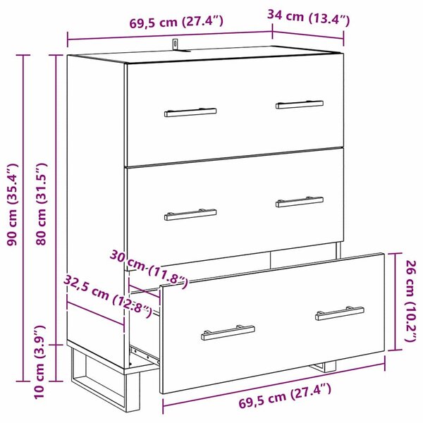 VidaXL Széf Artisan tölgy 69,5 x 34 x 90 cm Műszaki fa és vas
