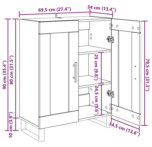 VidaXL Széf Artisan tölgy 69,5 x 34 x 90 cm Műszaki fa és vas