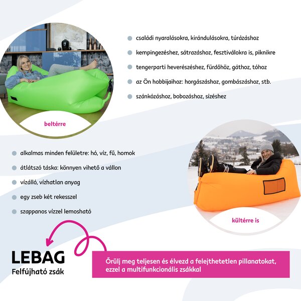 Felfújható babzsák/lazy bag, rózsaszín, LEBAG