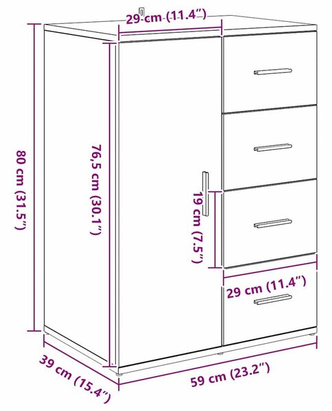 VidaXL Széf fiókkal Öreg fa 59 x 39 x 80 cm Faanyag