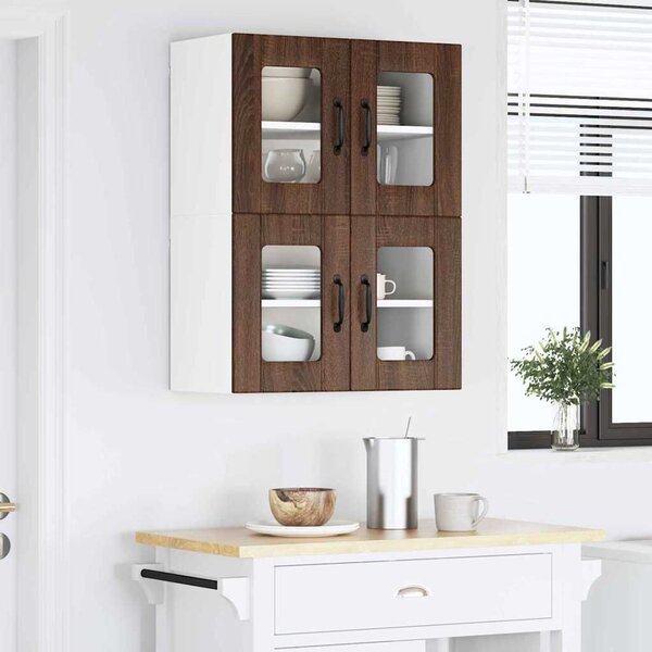 VidaXL Fali üveges szekrény LUCCA 2 pcs Barna Tölgy 60 x 31 x 40 cm