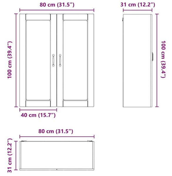 VidaXL Fali konyhaszekrény ajtóval Fehér 80 x 31 x 100 cm Faanyag