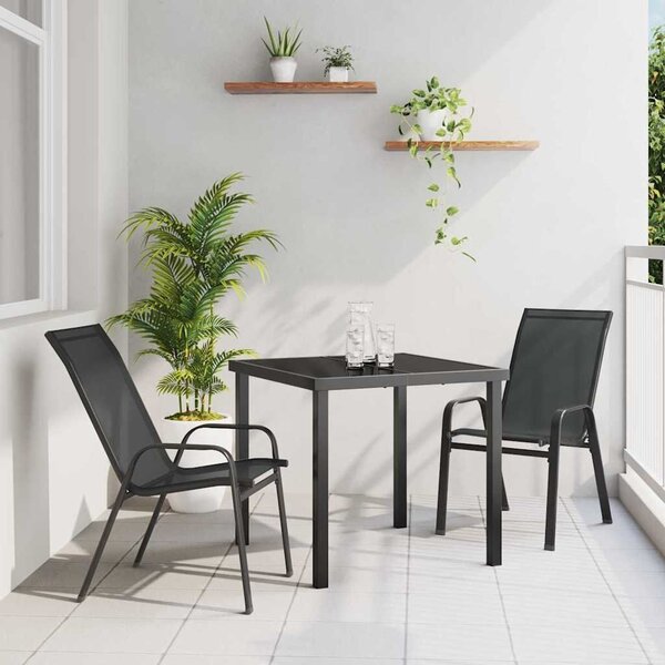 VidaXL Kert étkező szett 3 pcs Fekete Porfestett acél