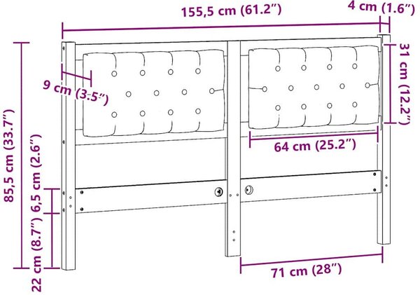 VidaXL Fejtámla Egyéb Barna és fekete 150 cm Tömör fenyőfa