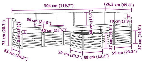 VidaXL Szegmentált kanapé szett 7 pcs Fehér és Krém színű Tömör Akácfa