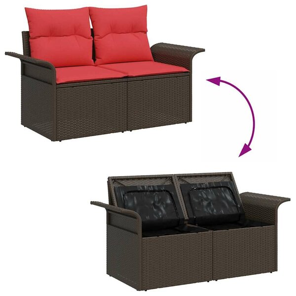 VidaXL Kerti Kanapé Szett párnával tárolóval 3 pcs Barna Poli rattan