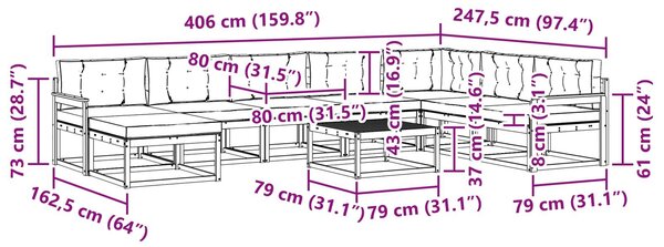VidaXL Kültéri kanapé szett 9 pcs Fehér és Krém színű