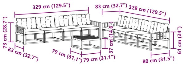 VidaXL Kültéri kanapé szett 9 pcs Fehér és Fekete 79 x 79 x 37 cm