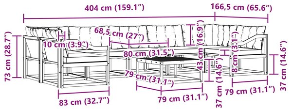 VidaXL Kültéri kanapé szett 8 pcs Fehér és Krém színű 79 x 79 x 37 cm