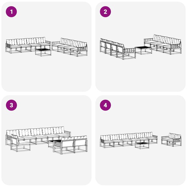 VidaXL Kültéri kanapé szett 9 pcs Fehér és Fekete 79 x 79 x 37 cm
