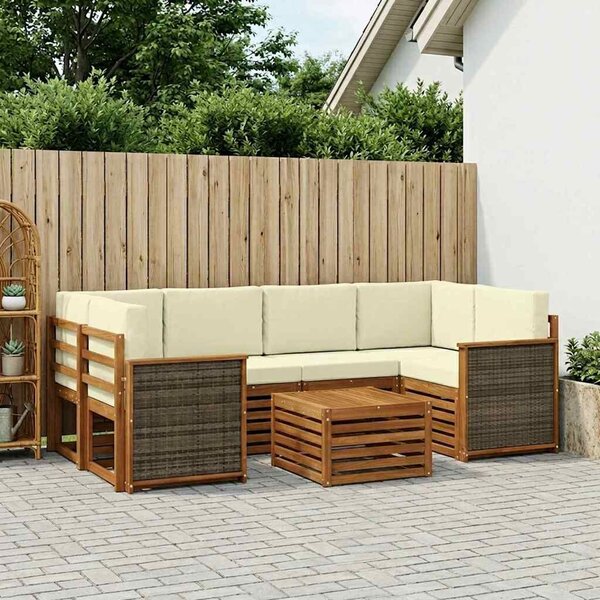 VidaXL Kültéri kanapé szett párnával 7 pcs Természetes és krémszínű