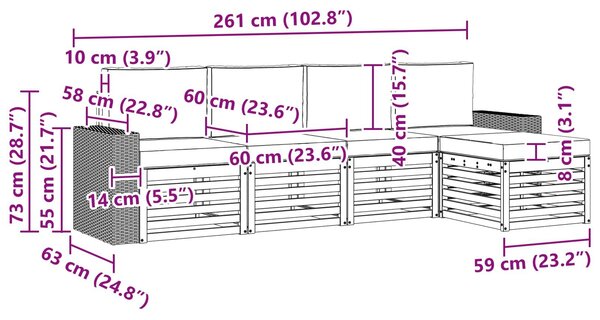 VidaXL Kültéri kanapé szett párnával 5 pcs Természetes és bézs