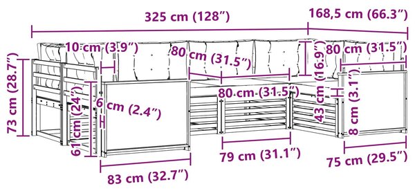 VidaXL Kültéri kanapé szett párnával 6 pcs Természetes és antracit