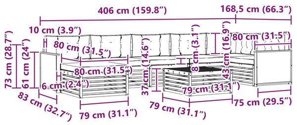VidaXL Kültéri kanapé szett 8 pcs Természetes és Világosszürke