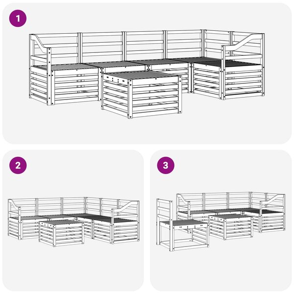 VidaXL Kültéri kanapé szett 6 pcs Fehér 59 x 59 x 37 cm Tömör Akácfa