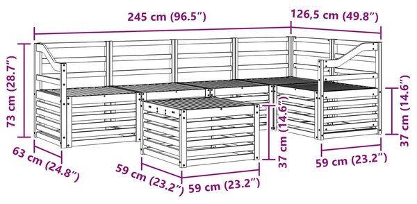 VidaXL Kültéri kanapé szett 6 pcs Fehér 59 x 59 x 37 cm Tömör Akácfa