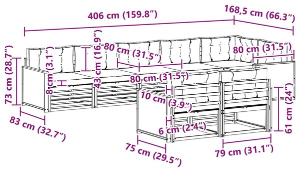 VidaXL Kültéri kanapé szett párnával 8 pcs Természetes és krémszínű