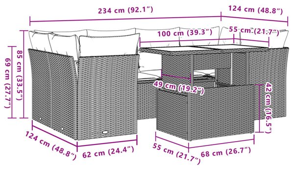 VidaXL 7 db szürke polyrattan kerti kanapégarnitúra párnákkal