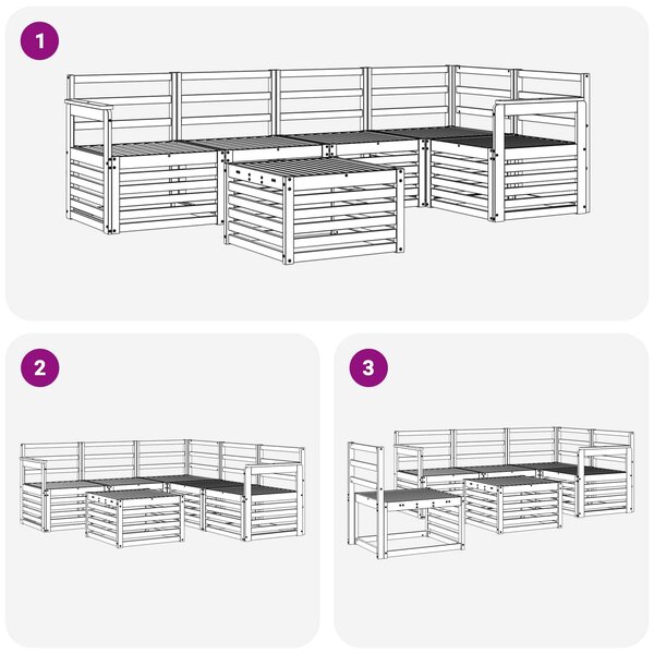 VidaXL Kültéri kanapé szett 6 pcs Fehér 59 x 59 x 37 cm Tömör Akácfa