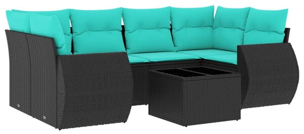 VidaXL 7 db fekete polyrattan kerti kanapégarnitúra párnákkal
