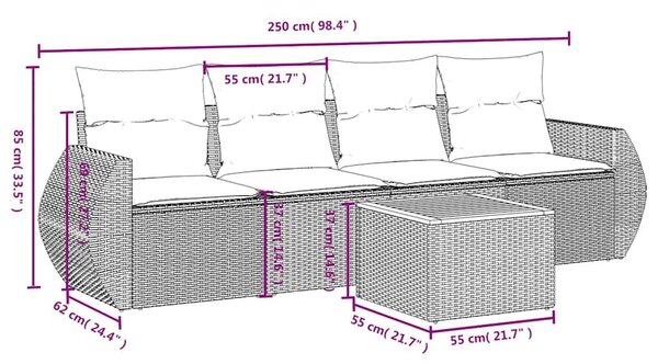VidaXL 5 db fekete polyrattan kerti kanapégarnitúra párnákkal