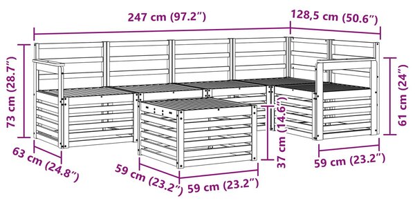 VidaXL Kültéri kanapé szett 6 pcs Fehér 59 x 59 x 37 cm Tömör Akácfa