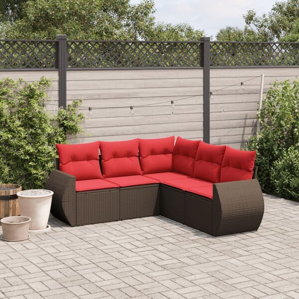VidaXL 5 db barna polyrattan kerti kanapégarnitúra párnákkal