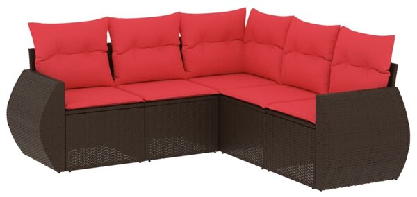 VidaXL 5 db barna polyrattan kerti kanapégarnitúra párnákkal