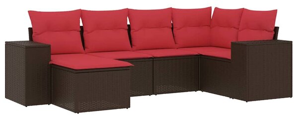VidaXL 6 db barna polyrattan kerti kanapégarnitúra párnákkal