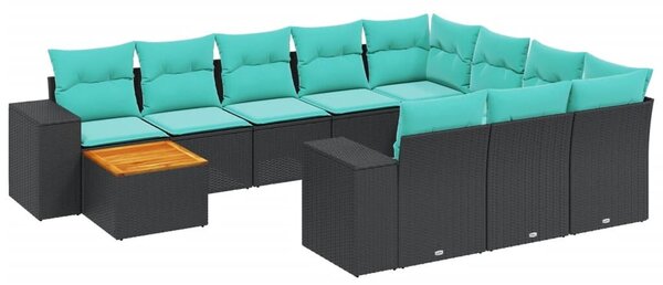 VidaXL 11 db fekete polyrattan kerti kanapégarnitúra párnákkal