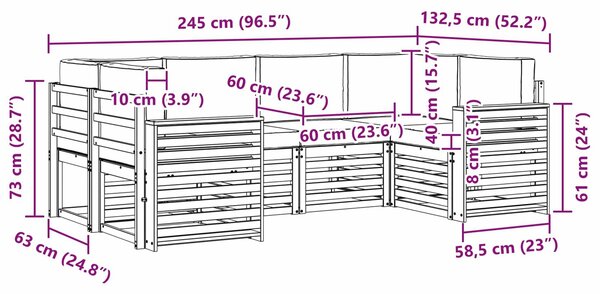 VidaXL Kültéri kanapé szett 6 pcs Fehér és Antracitszürke