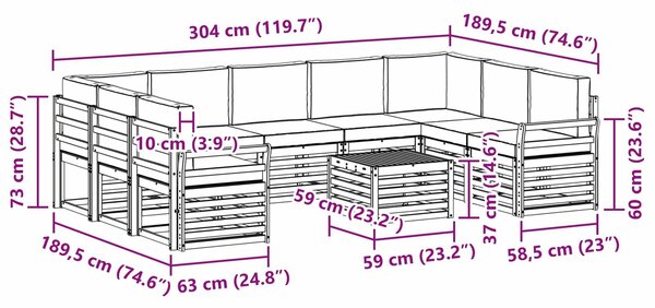 VidaXL Kültéri kanapé szett 10 pcs Fehér és Antracitszürke