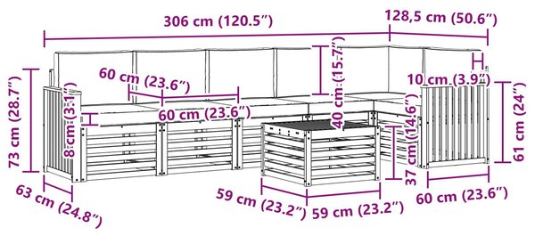 VidaXL Kültéri kanapé szett 7 pcs Fehér és Krém színű 59 x 59 x 37 cm