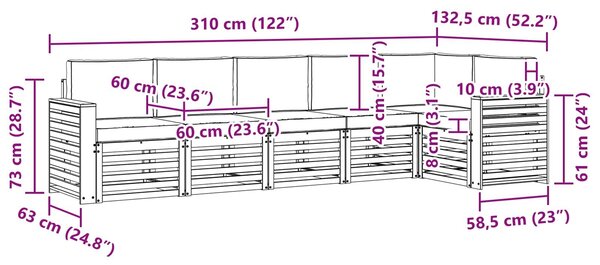 VidaXL Kültéri kanapé szett 6 pcs Fehér és Bézs 310 x 132,5 x 73 cm