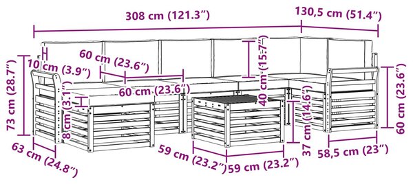 VidaXL Kültéri kanapé szett 8 pcs Fehér és Antracitszürke