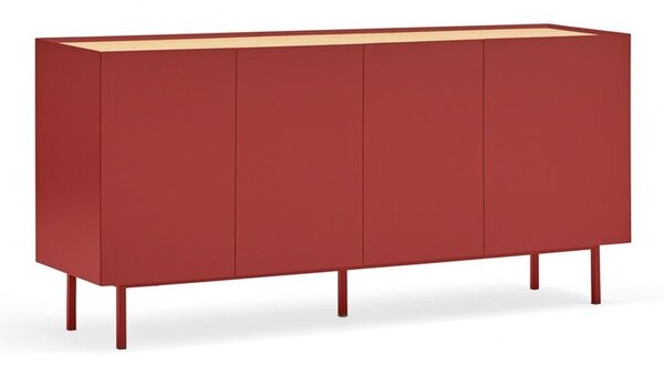 Piros alacsony komód tölgyfa dekorral 165x78 cm Arista – Teulat
