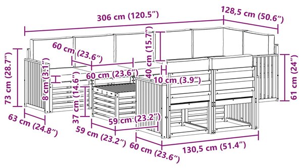 VidaXL Kültéri kanapé szett 9 pcs Fehér és Krém színű 59 x 59 x 37 cm