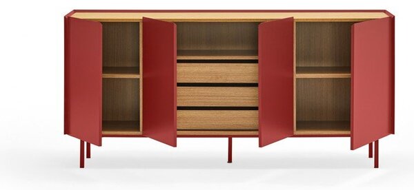 Piros alacsony komód tölgyfa dekorral 165x78 cm Arista – Teulat