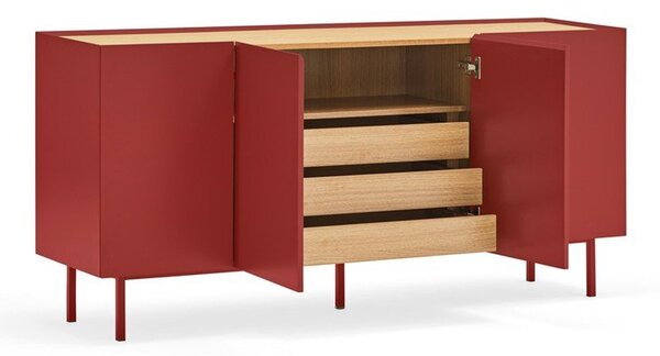 Piros alacsony komód tölgyfa dekorral 165x78 cm Arista – Teulat