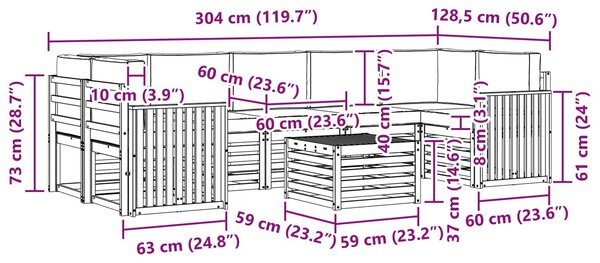 VidaXL Kültéri kanapé szett párnával 8 pcs Fehér és Bézs Poliészter