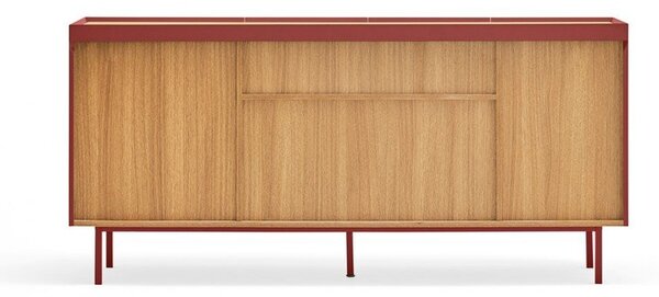 Piros alacsony komód tölgyfa dekorral 165x78 cm Arista – Teulat